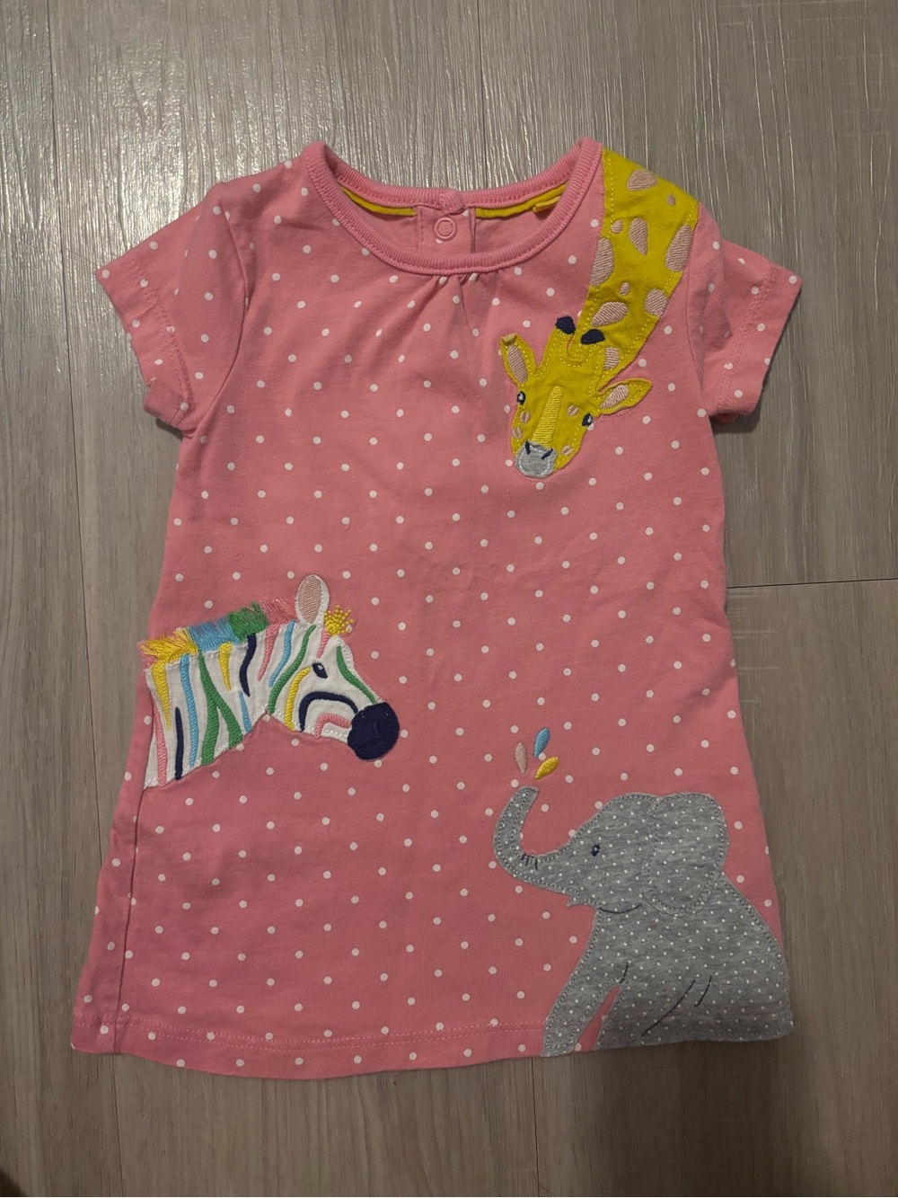 Baby Boden 3/6m Girls' Pink Polka Dot Animal Applique Dress